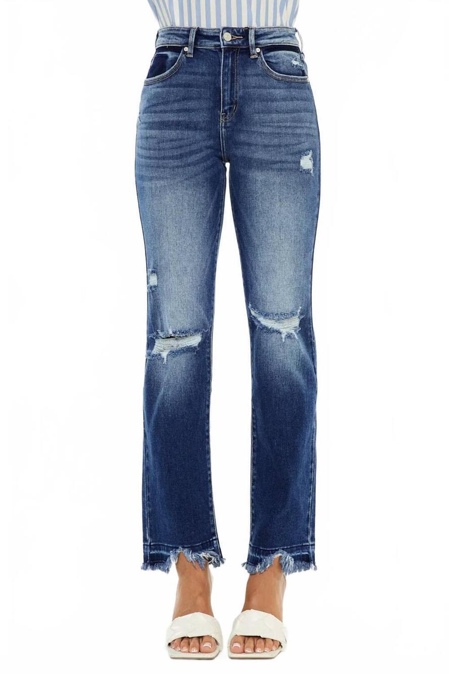 NEW KANCAN peach high rise slim straight leg jeans in blue